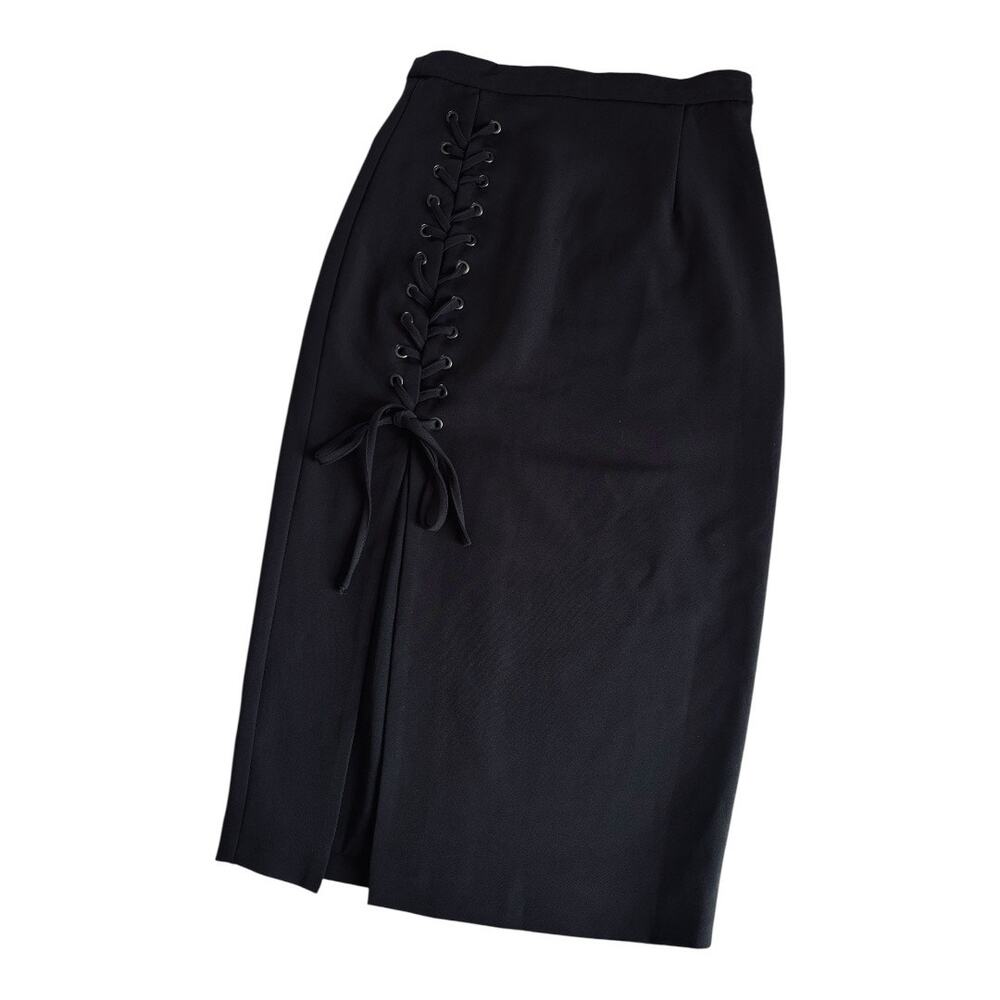 NBD Front Slit Lace Up Midi Pencil Skirt Black Formal Women’s Size Small